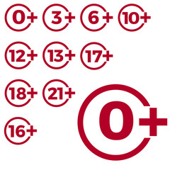 Limit age icon on red background. Icons age limit vector flat illustration.