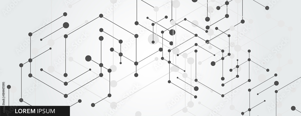 Wall mural geometric hexagon connect with connected line and dots. simple technology graphic background. vector