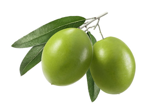 Double fresh olives isolated on white