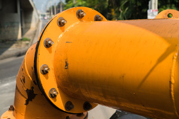 Flanges pipe with nuts and bolts. Pipeline for water pump  industry