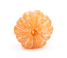 Mandarin, tangerine citrus fruit isolated on white background. Pile of a fresh oranges and several segment of peeled citrus