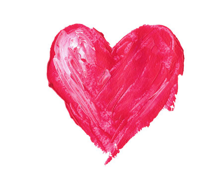Red heart painted with paint on a white background.