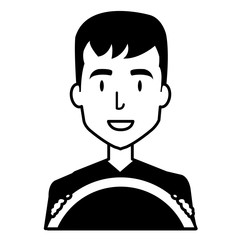 young man driving with steering wheel