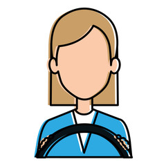 young woman driving with steering wheel