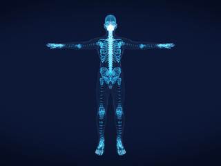 shining dots and line of skeleton ,body  human .3D rendering.