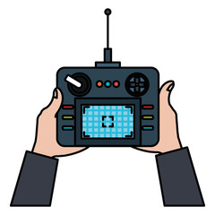 user hand with drone remote control