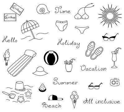 Icons set of summer beach vacation holiday summertime
