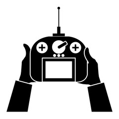 user hand with drone remote control vector illustration design