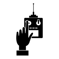 user hand with drone remote control vector illustration design