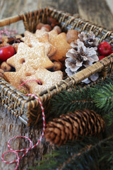 Christmas cinnamon cookies in basket