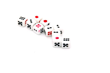 Fototapeta na wymiar Dice lined on the white floor