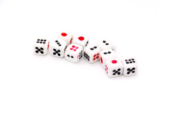 Dice lined on the white floor