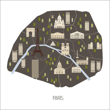 Map of Paris. Vector  illustration