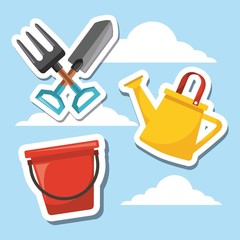 gardening tool equipment with sky background vector illustration