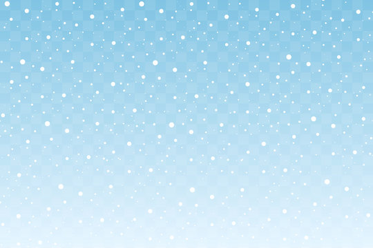 Falling snow isolated on blue transparent background. Christmas and New Year decoration. Vector illustration