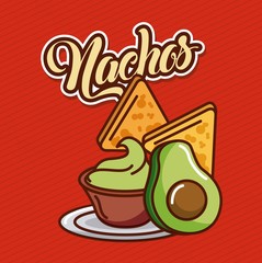 nachos avicado and guacamole mexican food vector illustration
