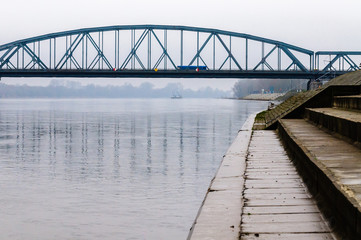 Fototapeta na wymiar Torun, Poland, Pilsudski's road Bridge on Vistula River