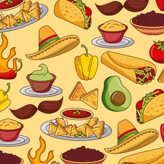 mexican food set icons menu ingredients spicy vector illustration