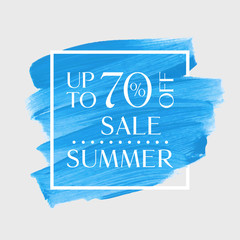 Summer Sale up to 70% off sign over watercolor art brush stroke paint abstract background vector illustration. Perfect acrylic design for a shop and sale banners.