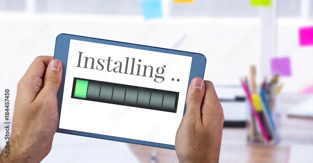 Poster installing progress status power bar and tablet device