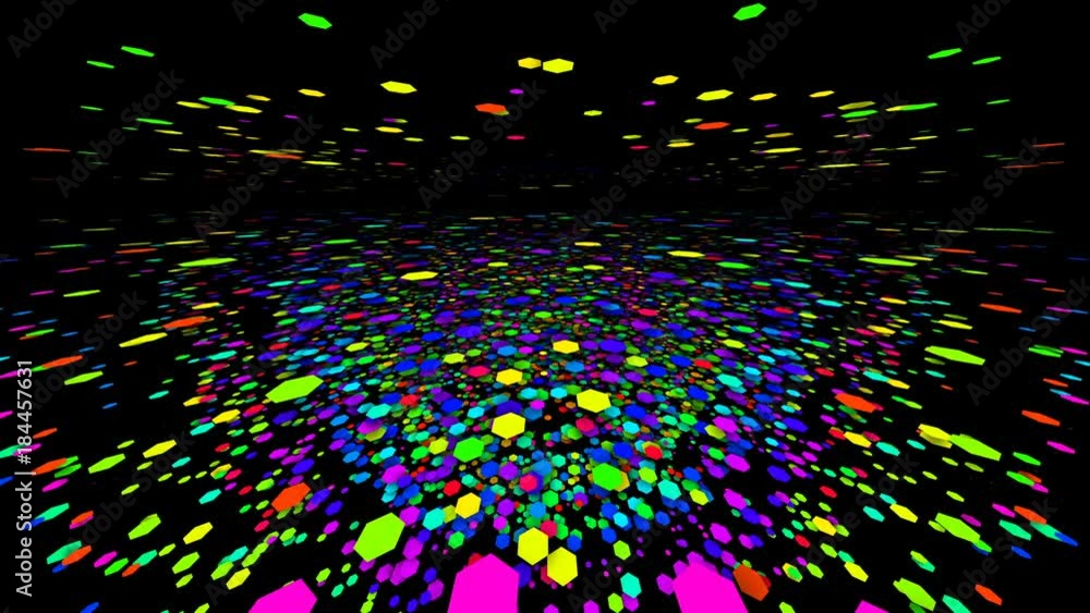 Poster flying hexahedrons. psychedelic background. pulsating patterns that change color. vj background.