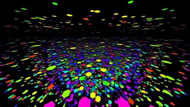 flying hexahedrons. psychedelic background. Pulsating patterns that change color. VJ background.