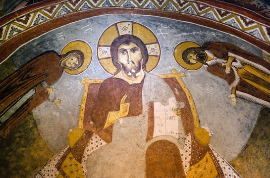  Christ Pantocrator - ancient mural painting in Dark Church in Goreme, Turkey
