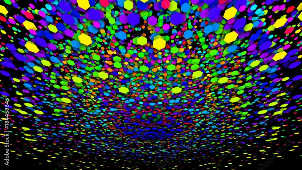 Poster flying hexahedrons. view from below. pulsating patterns that change color. vj background.