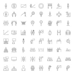 business people teamwork icon set in thin line style vector illustration