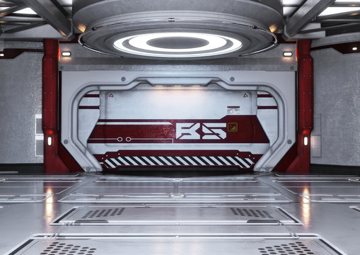 Modern futuristic spaceship interior background. 3d rendering