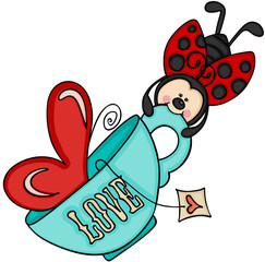 Fototapeta premium Ladybird flying with tea cup