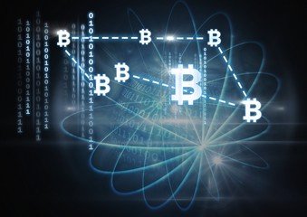 Obraz premium bitcoin graphic icons and binary code connecting