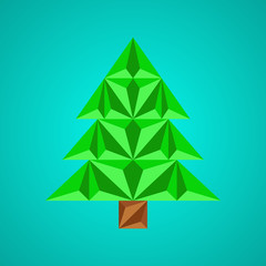 Obraz premium Abstract christmas tree made of green triangles. Christmas tree card