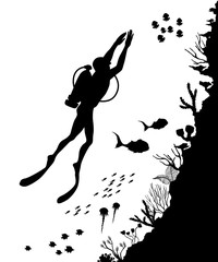 Silhouette of Diver and reef Underwater wildlif