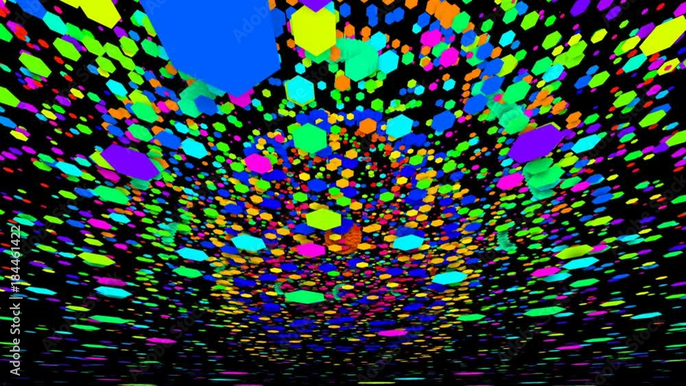 Poster flying hexahedrons. close-up. pulsating patterns that change color. vj background.