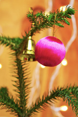 beautifully decorated Christmas tree with creative stuff balls, stars giifts