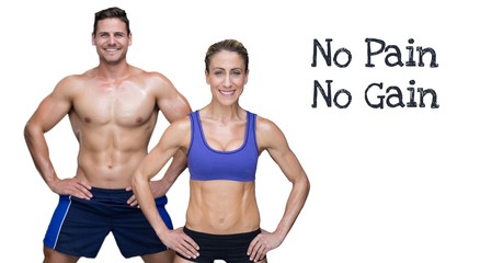 No pain no gain text and fitness couple