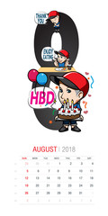 Vector of 2018 new year calendar in Format The Character Man Wearing Hat with Many Movements on Months in Calendar