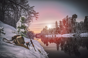 Fishing gear on the winter river.