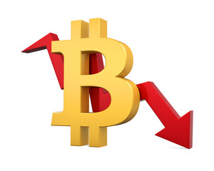 Bitcoin with Arrow Down Isolated