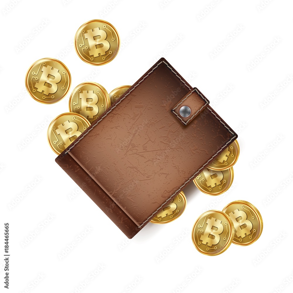 Poster bitcoin wallet vector. brown color. abstract technology bitcoin. cryptography finance coin icons. fu