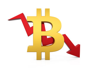 Bitcoin with Arrow Down Isolated