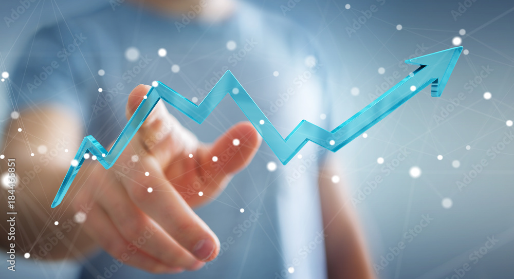 Poster Businessman using digital modern arrow 3D rendering
