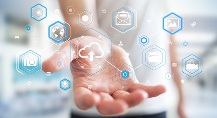 Businessman using digital cloud interface 3D rendering