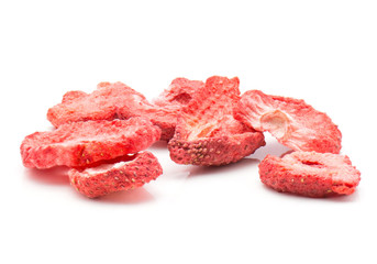 Freeze dried strawberries stack isolated on white background.