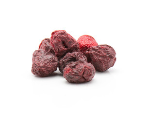 Freeze dried cherries stack isolated on white background.