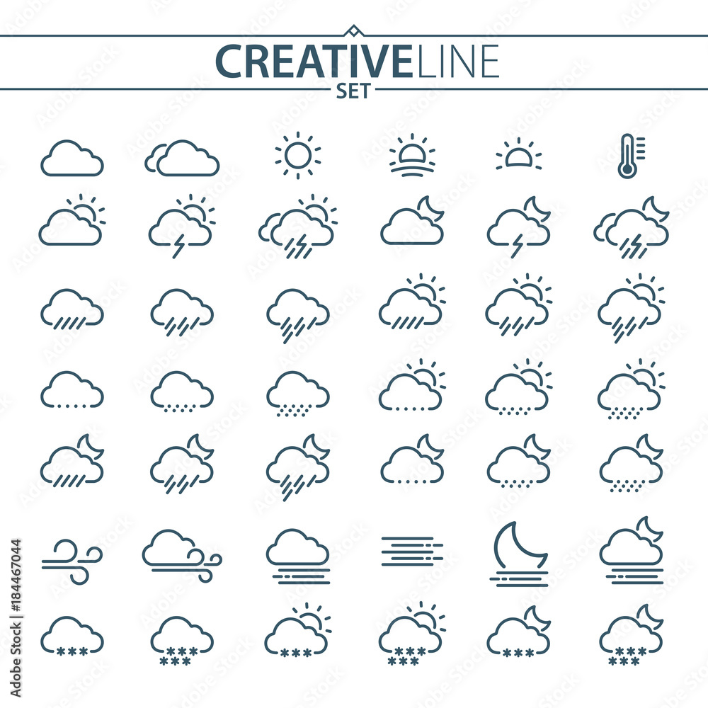Wall mural flat light weather icons for mobile and web design