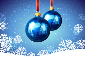 Christmas ball with snowflakes on blue background.