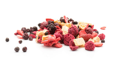 Freeze dried berries mix stack isolated on white background.