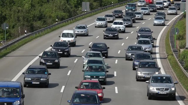 Traffic Jam caused by a construction site on the autobahn (highway) in Germany
